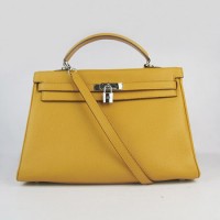 Hermes Kelly 35Cm Togo Leather Handbag Yellow/Silver
